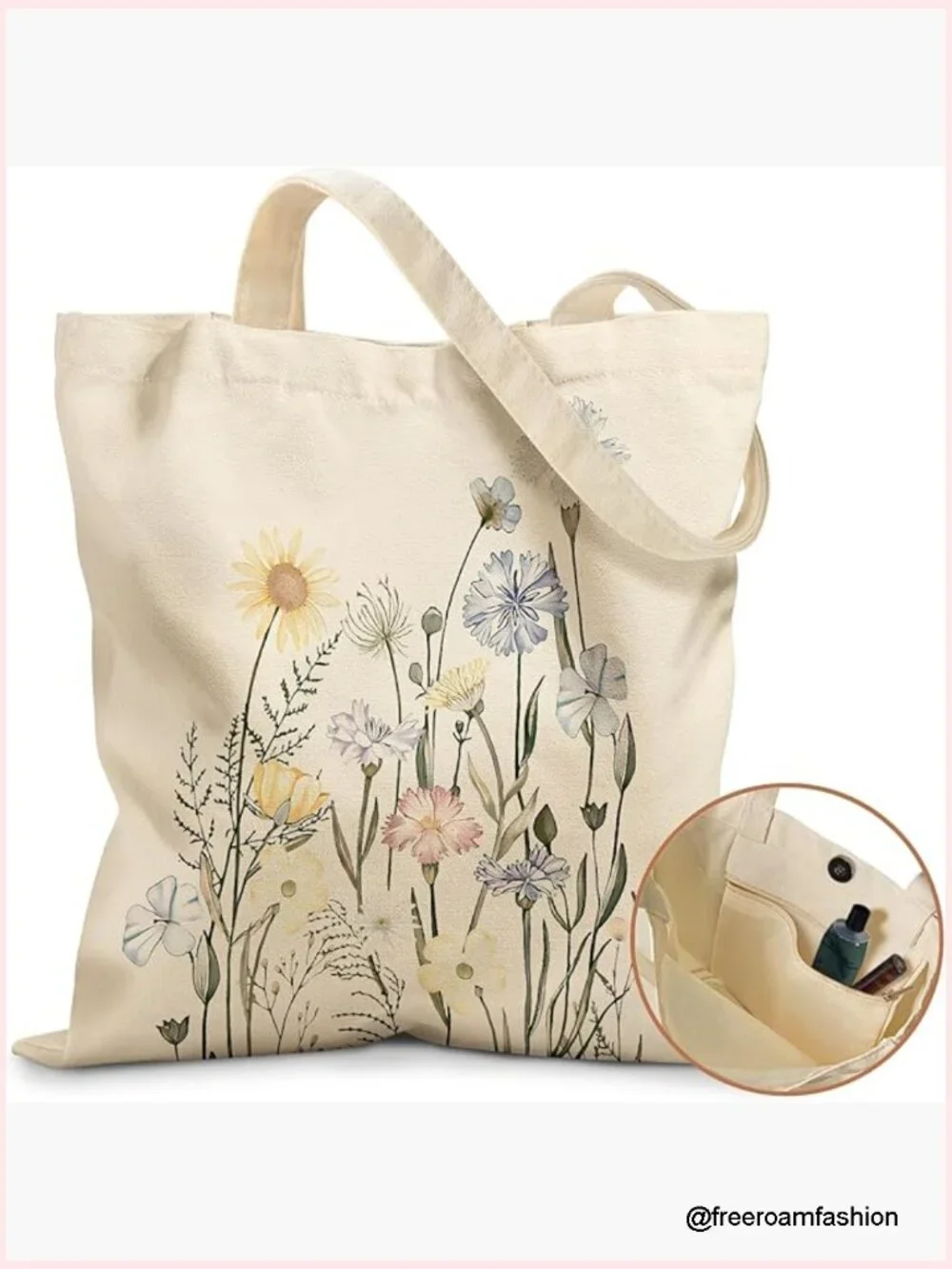 Large Canvas Cotton Tote Bag with Magnetic Buckle and Zipper Pocket